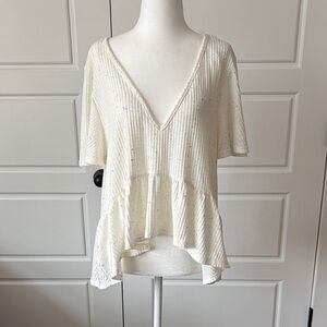 Peach Love California Cream V-Neck Blouse